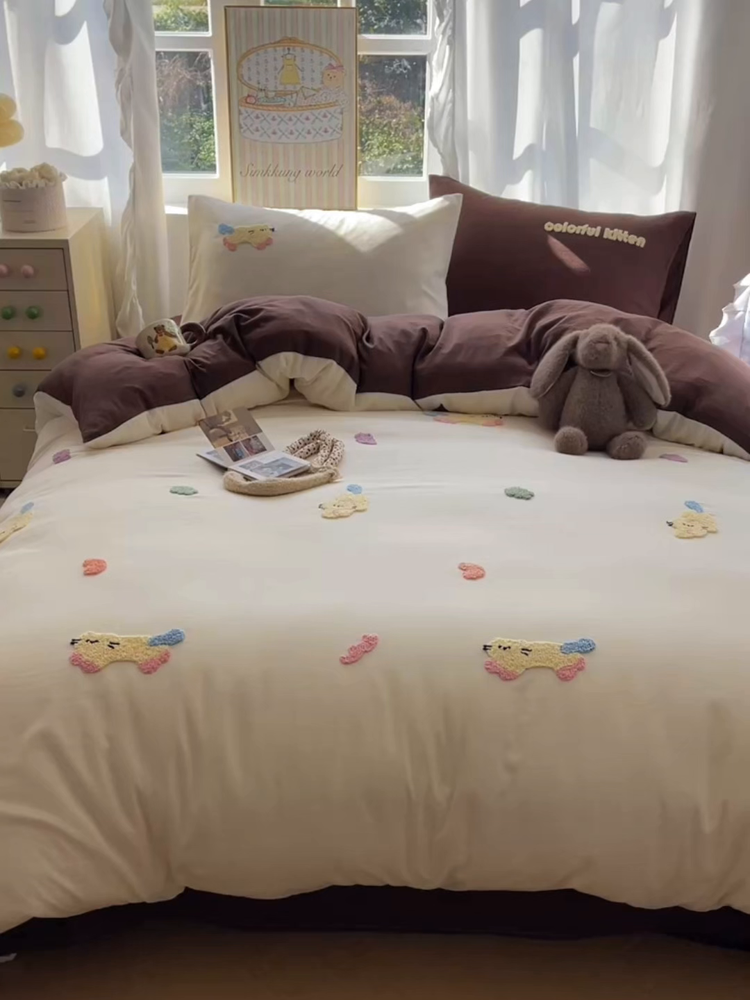 91家纺网 家纺一手货源 找家纺 韩都家居 2026春夏新款亲肤舒适毛巾绣四件套（包含买家秀原图） 顽皮猫