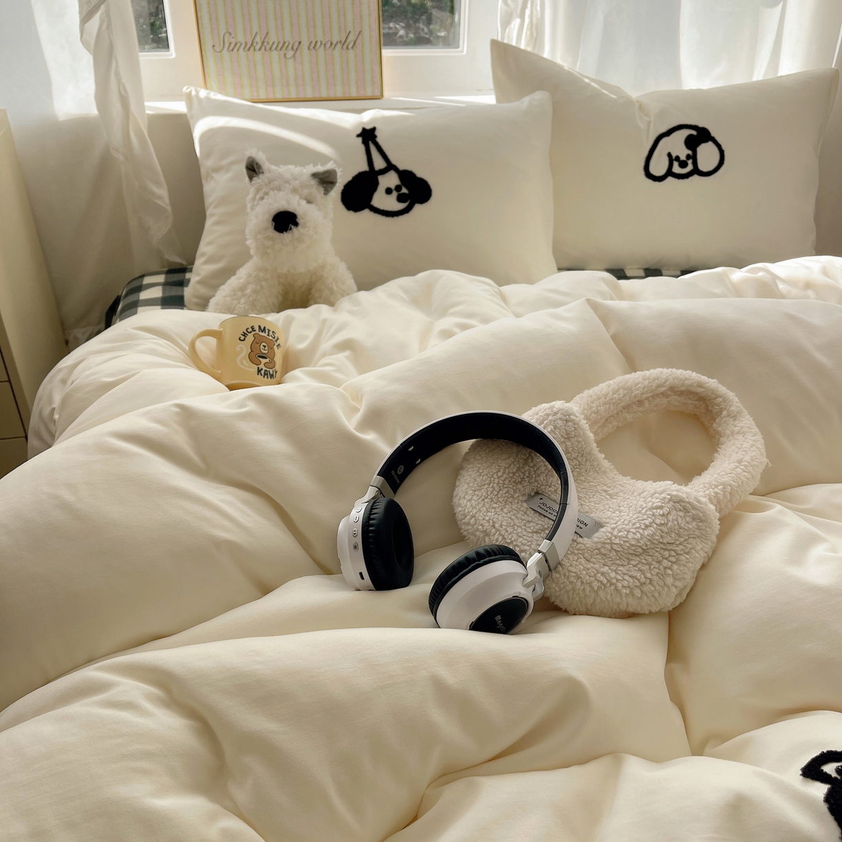 91家纺网 家纺一手货源 找家纺 韩都家居 2026春夏新款亲肤舒适毛巾绣四件套（包含买家秀原图） 线条狗