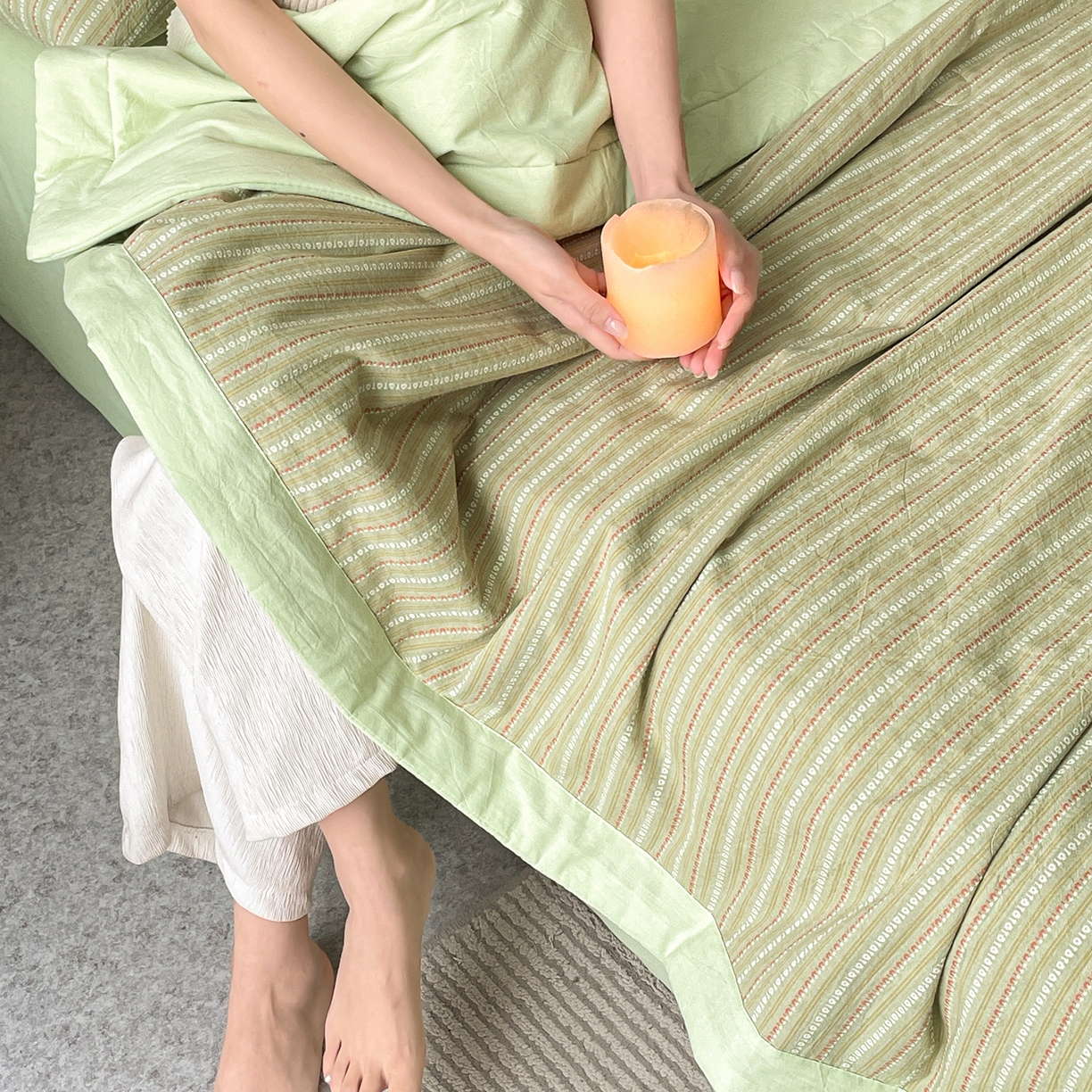 91家纺网 家纺一手货源 找家纺 吾诺家居 2026新款棉色织提花水洗棉大豆夏被夏凉被空调被-摩卡 摩卡绿