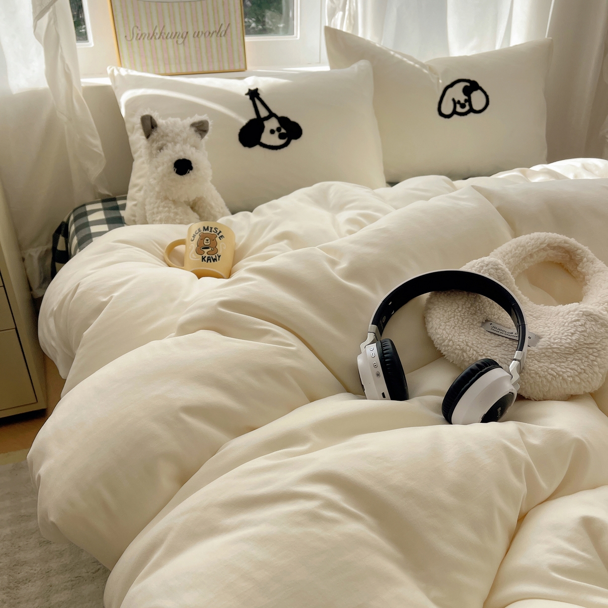 91家纺网 家纺一手货源 找家纺 韩都家居 2026春夏新款亲肤舒适毛巾绣四件套（包含买家秀原图） 线条狗