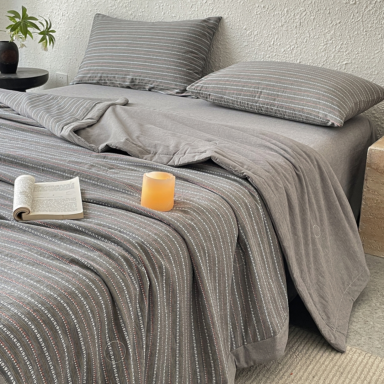 91家纺网 家纺一手货源 找家纺 吾诺家居 2026新款棉色织提花水洗棉大豆夏被夏凉被空调被-摩卡 摩卡灰