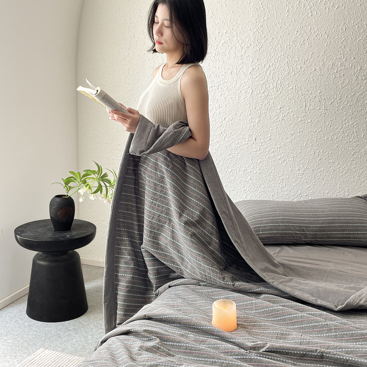 91家纺网 家纺一手货源 找家纺 吾诺家居 2026新款棉色织提花水洗棉大豆夏被夏凉被空调被-摩卡 摩卡灰