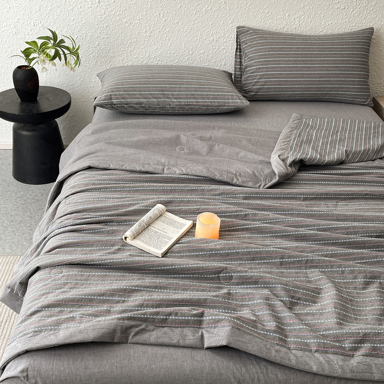 91家纺网 家纺一手货源 找家纺 吾诺家居 2026新款棉色织提花水洗棉大豆夏被夏凉被空调被-摩卡 摩卡灰