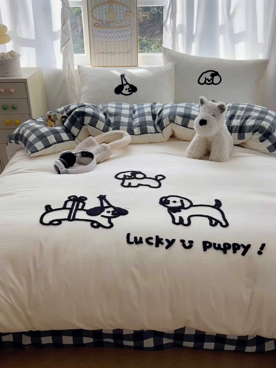 91家纺网 家纺一手货源 找家纺 韩都家居 2026春夏新款亲肤舒适毛巾绣四件套（包含买家秀原图） 线条狗