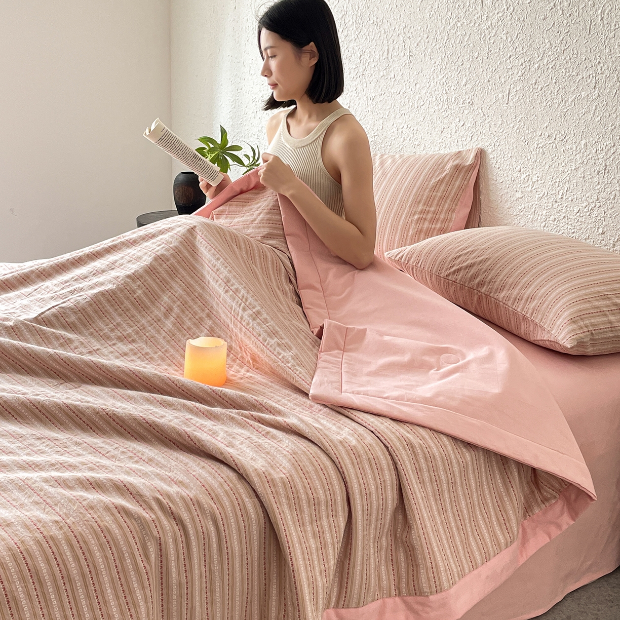 91家纺网 家纺一手货源 找家纺 吾诺家居 2026新款棉色织提花水洗棉大豆夏被夏凉被空调被-摩卡 摩卡粉