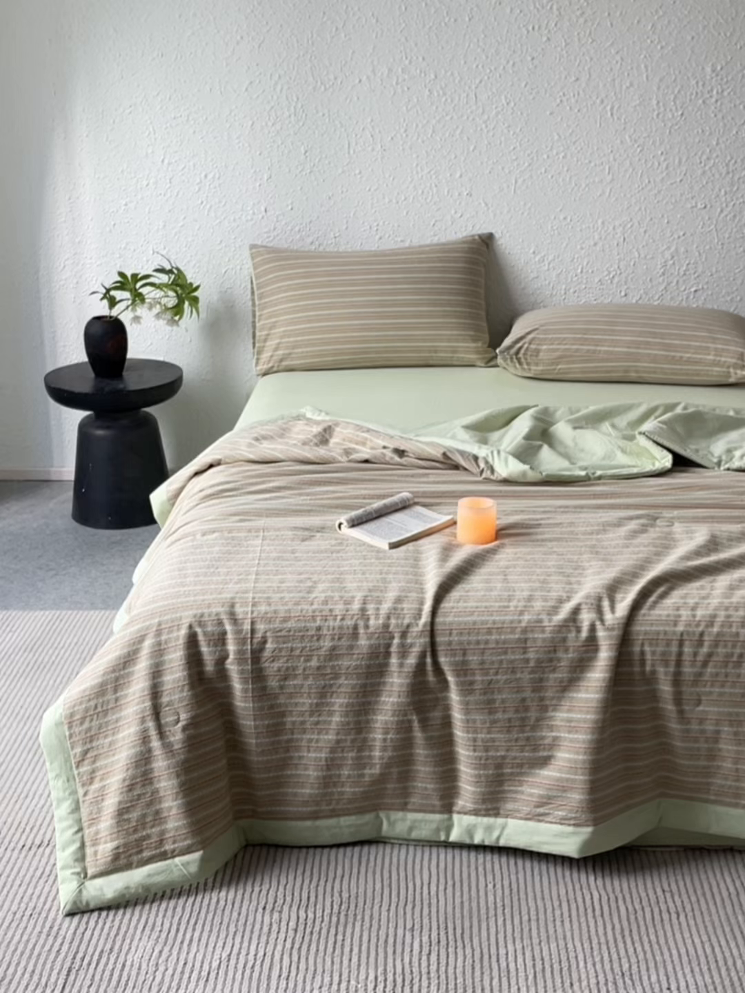 91家纺网 家纺一手货源 找家纺 吾诺家居 2026新款棉色织提花水洗棉大豆夏被夏凉被空调被-摩卡 摩卡绿