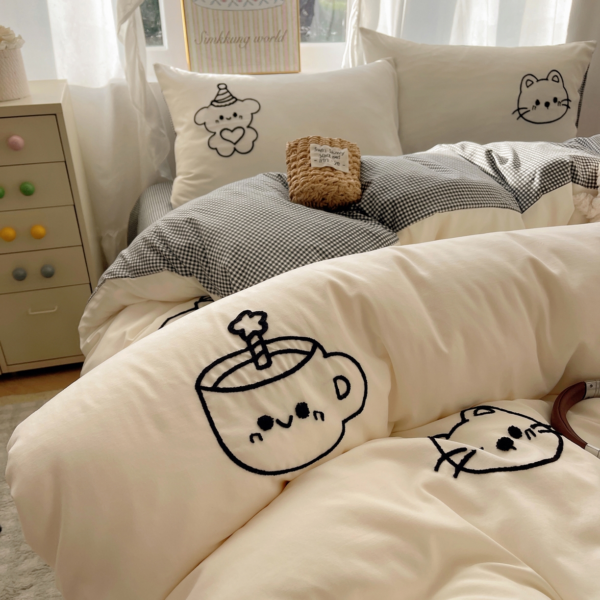 91家纺网 家纺一手货源 找家纺 韩都家居 2026春夏新款亲肤舒适毛巾绣四件套（包含买家秀原图） 小画家