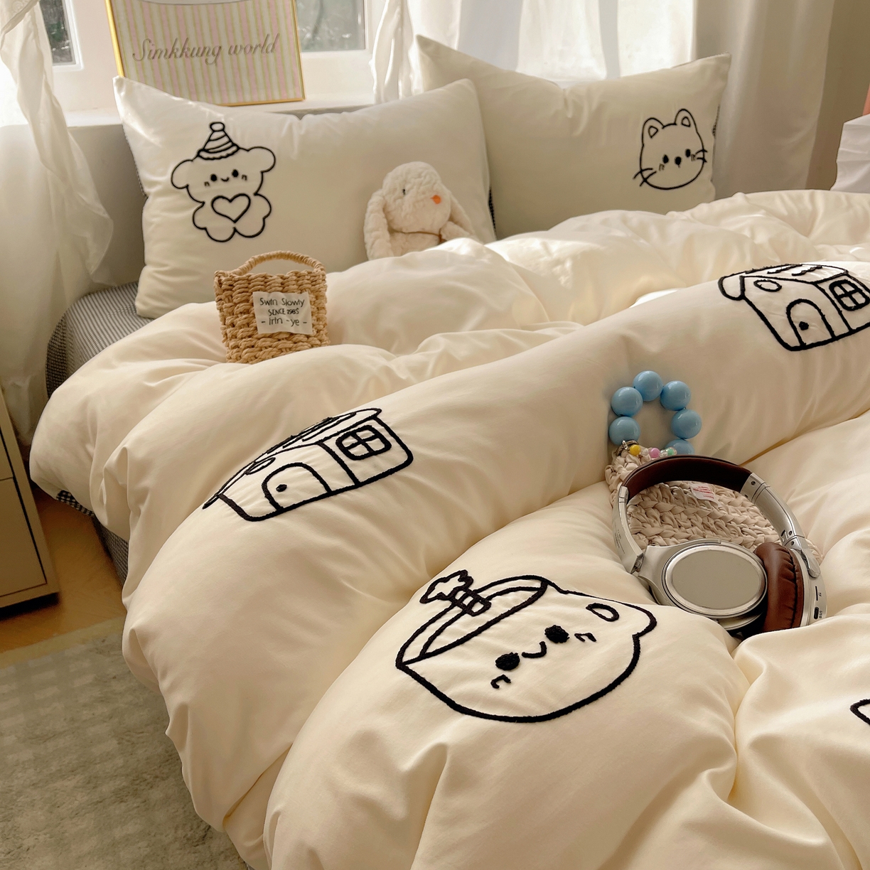 91家纺网 家纺一手货源 找家纺 韩都家居 2026春夏新款亲肤舒适毛巾绣四件套（包含买家秀原图） 小画家