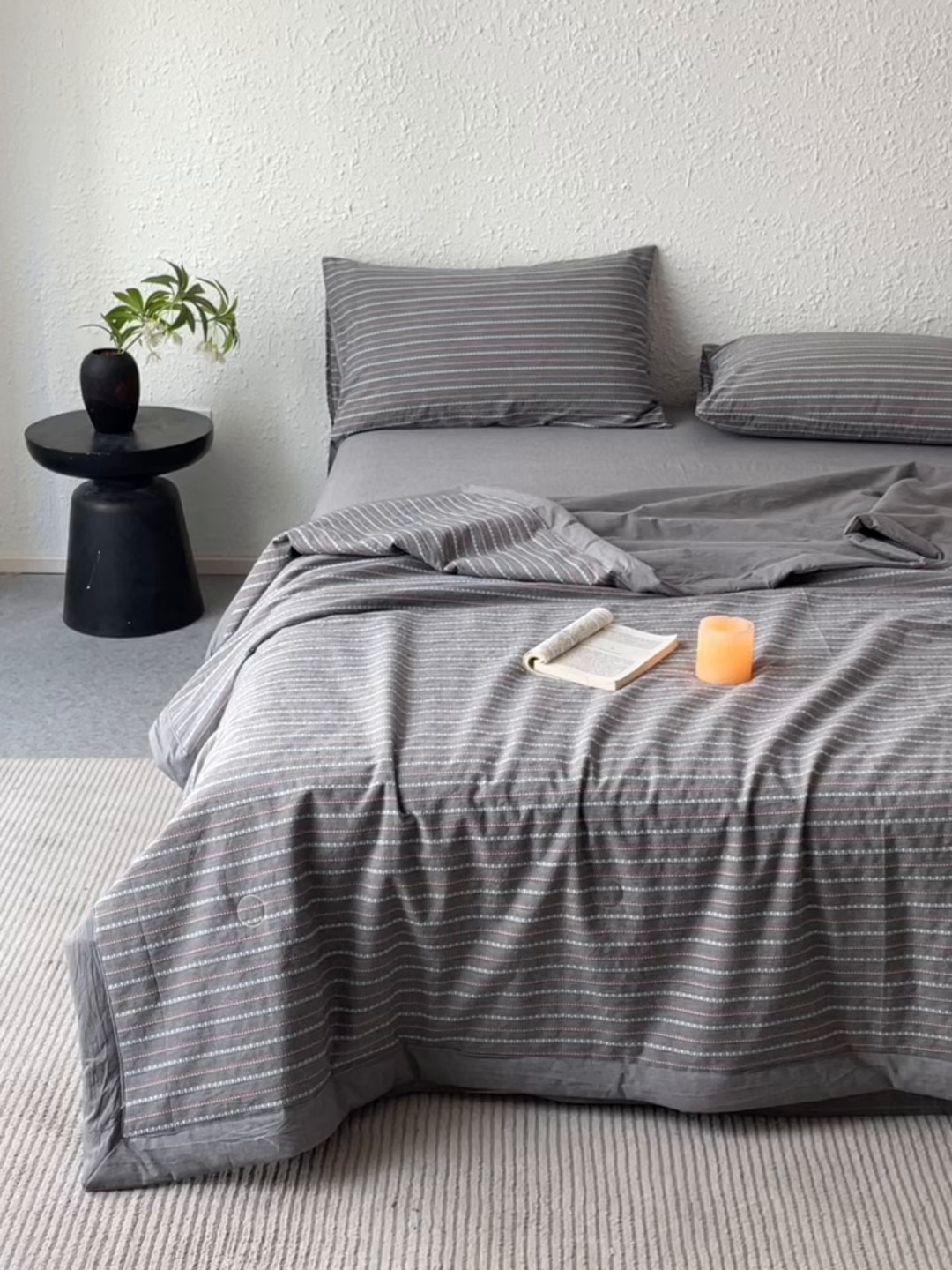 91家纺网 家纺一手货源 找家纺 吾诺家居 2026新款棉色织提花水洗棉大豆夏被夏凉被空调被-摩卡 摩卡灰