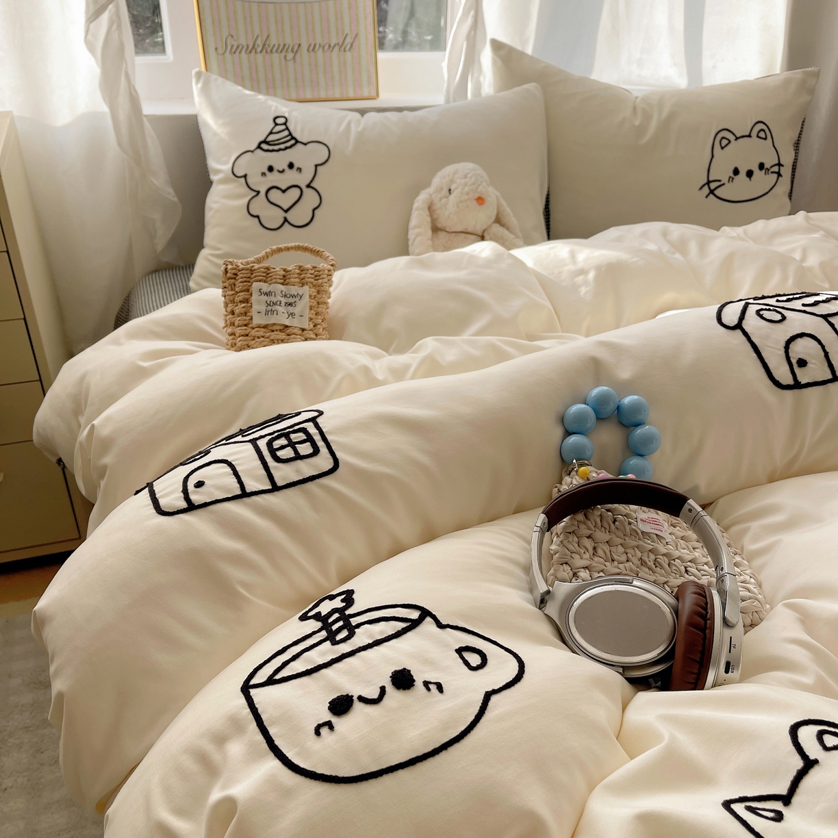 91家纺网 家纺一手货源 找家纺 韩都家居 2026春夏新款亲肤舒适毛巾绣四件套（包含买家秀原图） 小画家