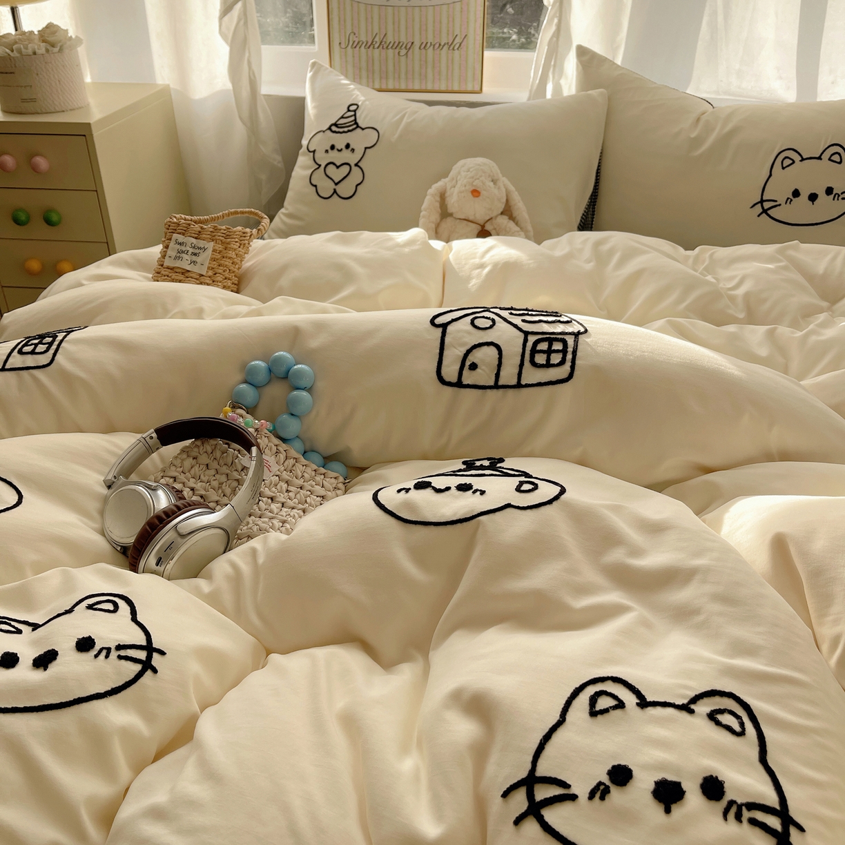 91家纺网 家纺一手货源 找家纺 韩都家居 2026春夏新款亲肤舒适毛巾绣四件套（包含买家秀原图） 小画家