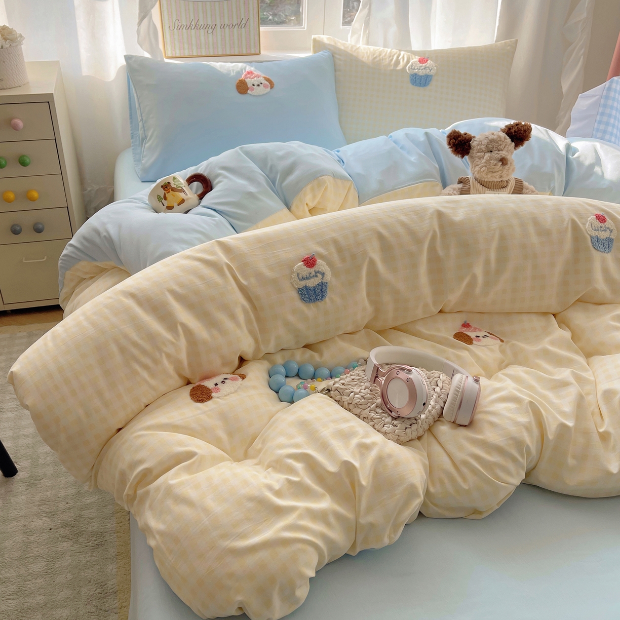 91家纺网 家纺一手货源 找家纺 韩都家居 2026春夏新款亲肤舒适毛巾绣四件套（包含买家秀原图） 小奶狗