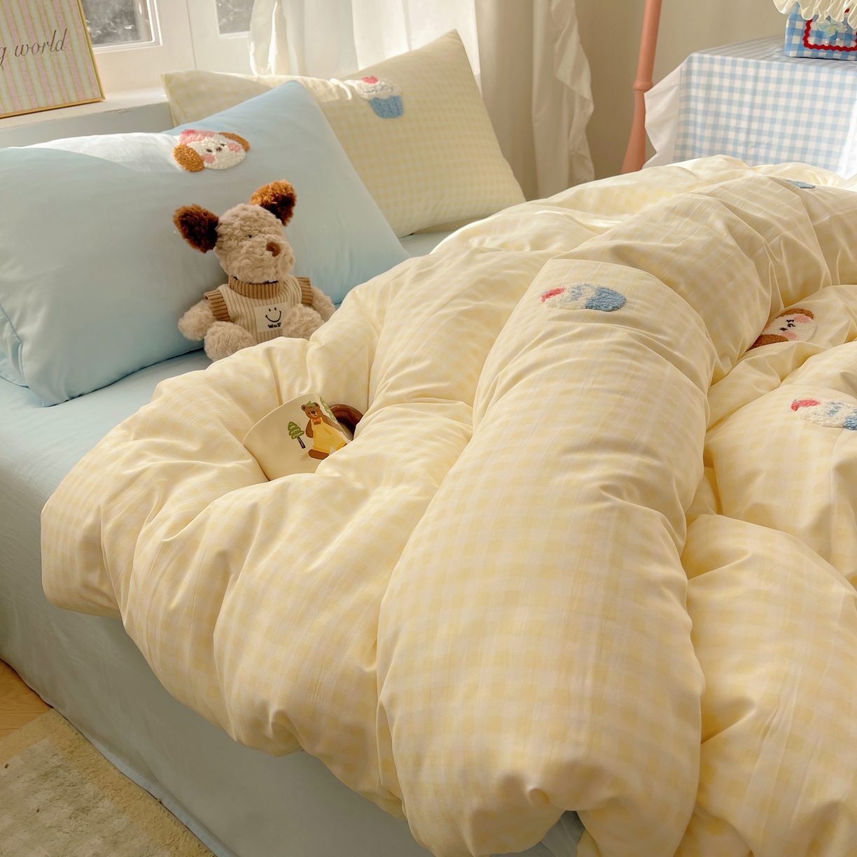 91家纺网 家纺一手货源 找家纺 韩都家居 2026春夏新款亲肤舒适毛巾绣四件套（包含买家秀原图） 小奶狗