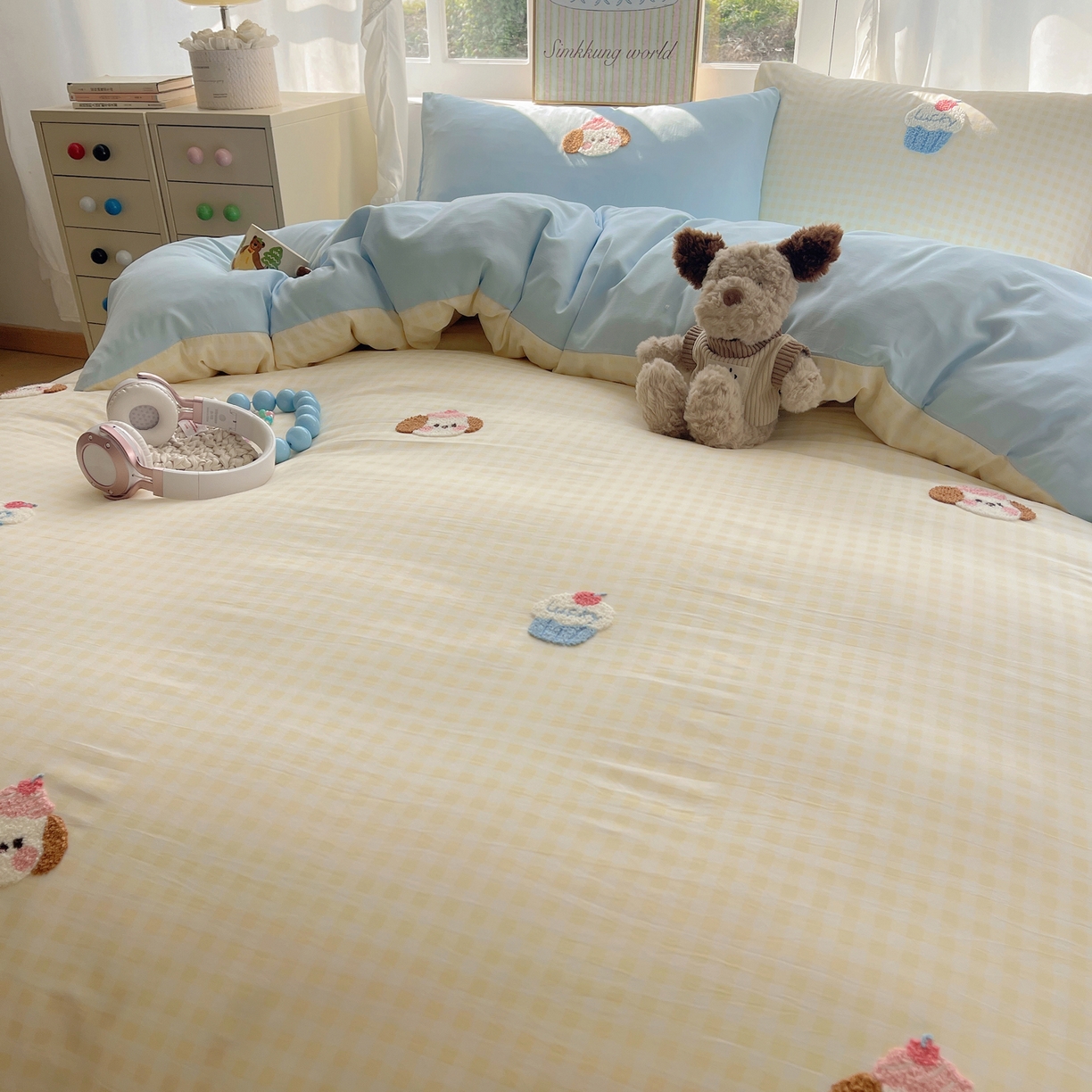 91家纺网 家纺一手货源 找家纺 韩都家居 2026春夏新款亲肤舒适毛巾绣四件套（包含买家秀原图） 小奶狗