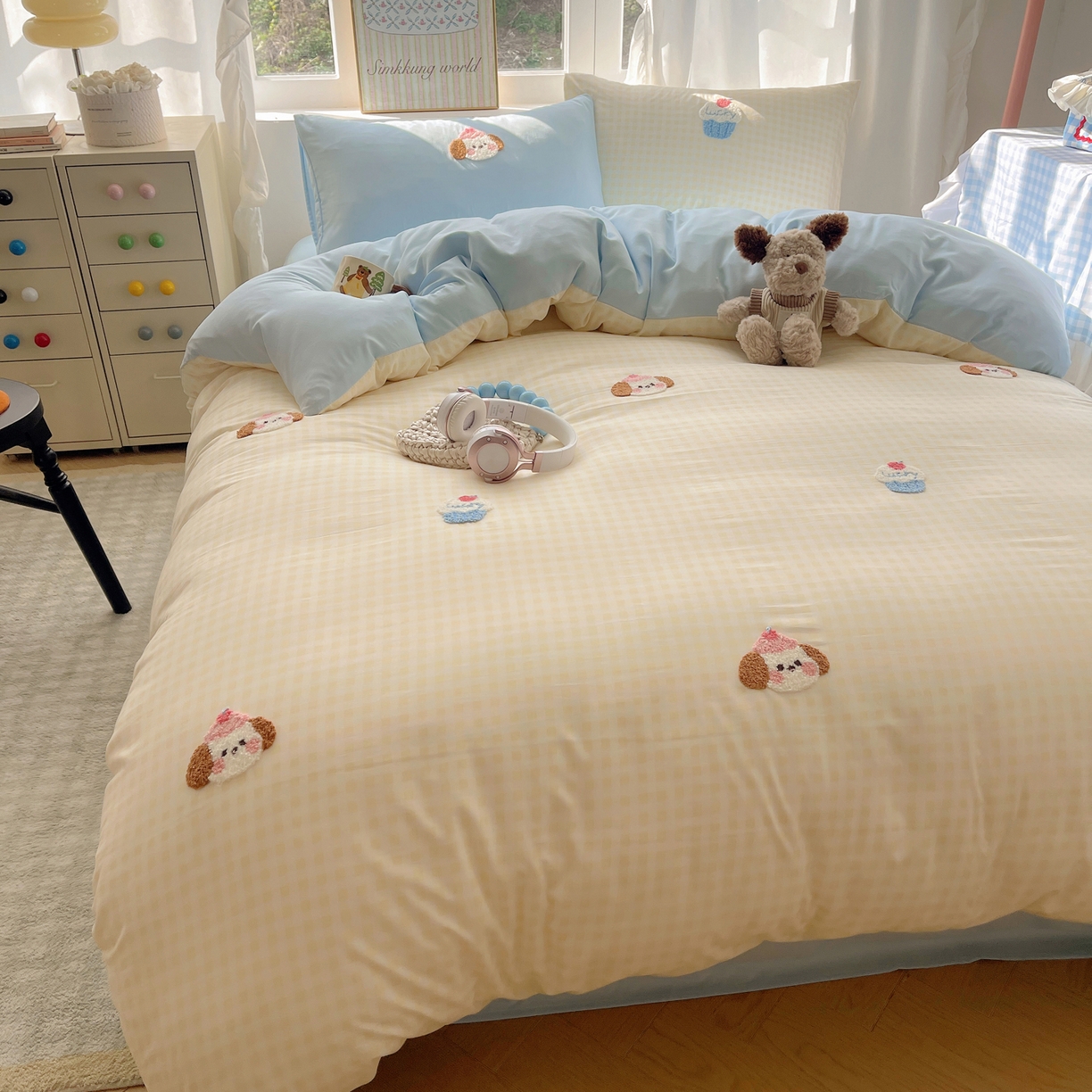 91家纺网 家纺一手货源 找家纺 韩都家居 2026春夏新款亲肤舒适毛巾绣四件套（包含买家秀原图） 小奶狗