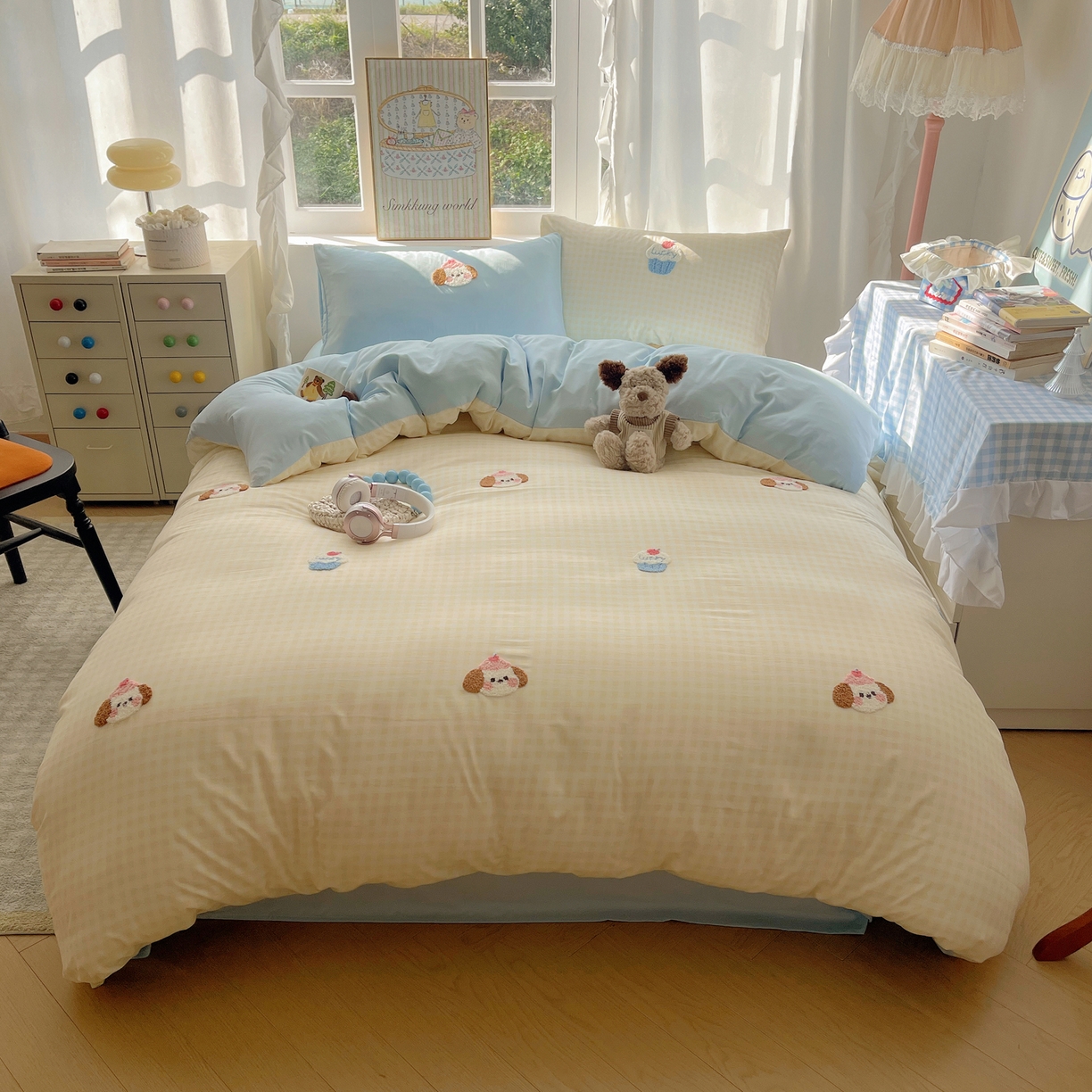 91家纺网 家纺一手货源 找家纺 韩都家居 2026春夏新款亲肤舒适毛巾绣四件套（包含买家秀原图） 小奶狗