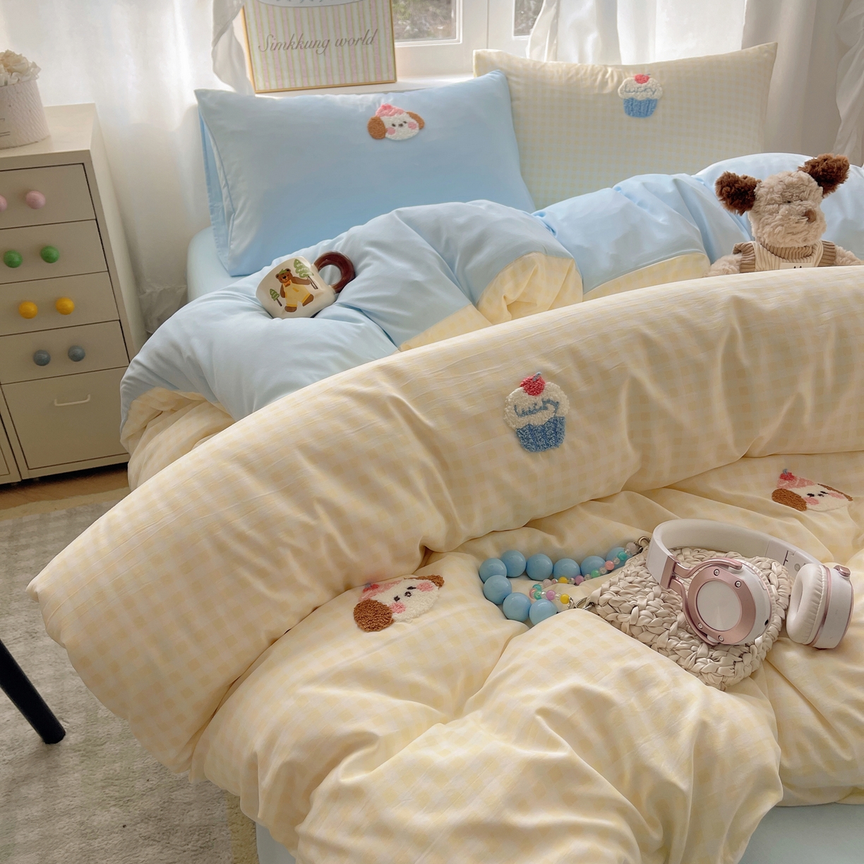 91家纺网 家纺一手货源 找家纺 韩都家居 2026春夏新款亲肤舒适毛巾绣四件套（包含买家秀原图） 小奶狗