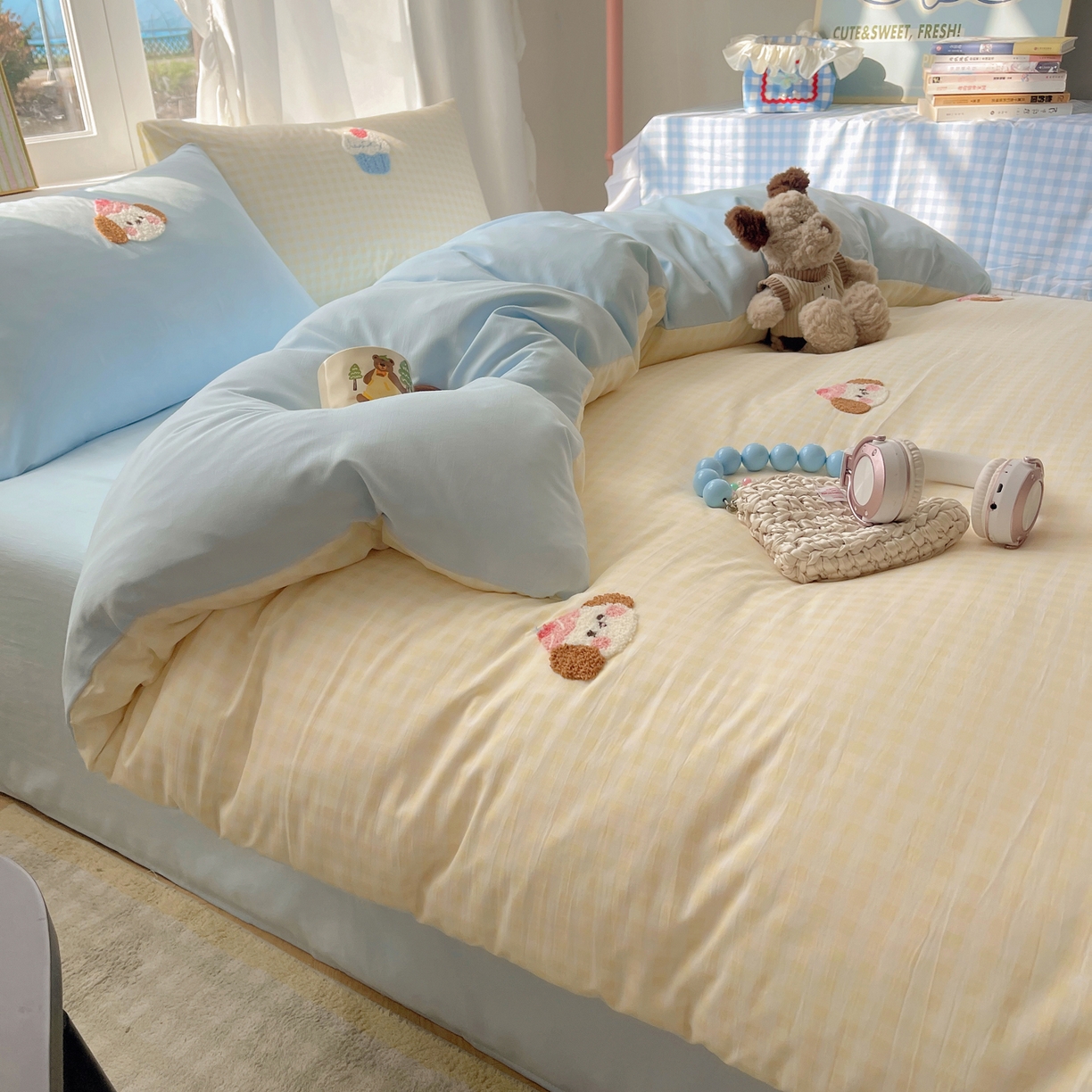 91家纺网 家纺一手货源 找家纺 韩都家居 2026春夏新款亲肤舒适毛巾绣四件套（包含买家秀原图） 小奶狗