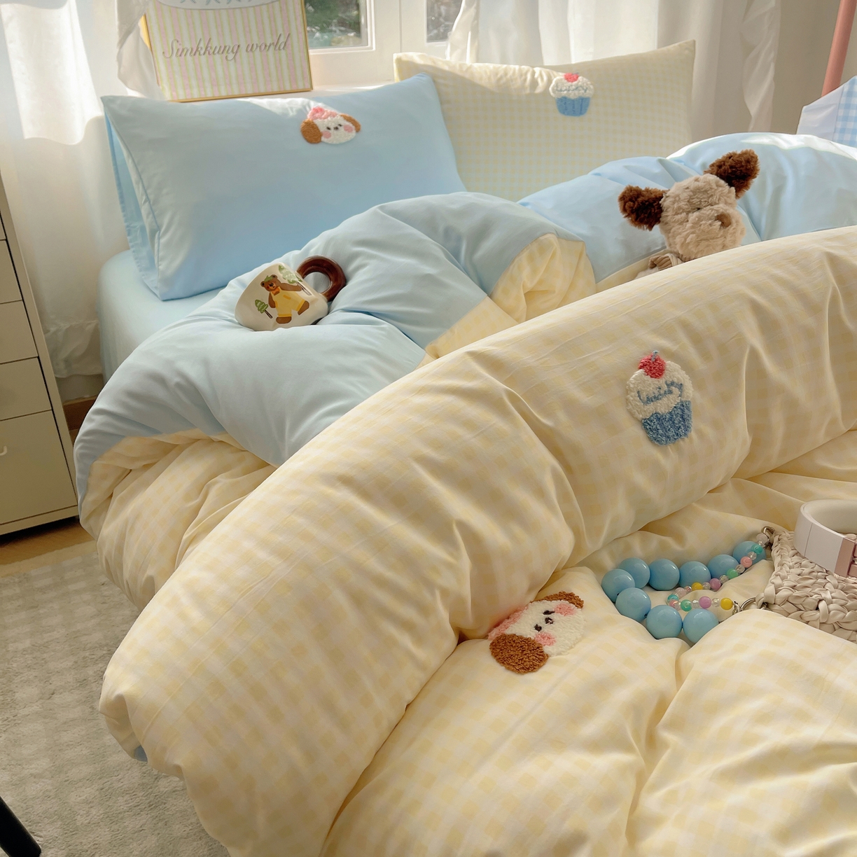 91家纺网 家纺一手货源 找家纺 韩都家居 2026春夏新款亲肤舒适毛巾绣四件套（包含买家秀原图） 小奶狗