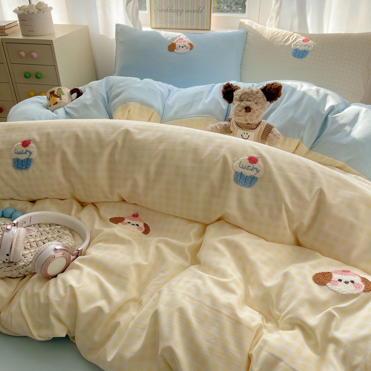 91家纺网 家纺一手货源 找家纺 韩都家居 2026春夏新款亲肤舒适毛巾绣四件套（包含买家秀原图） 小奶狗