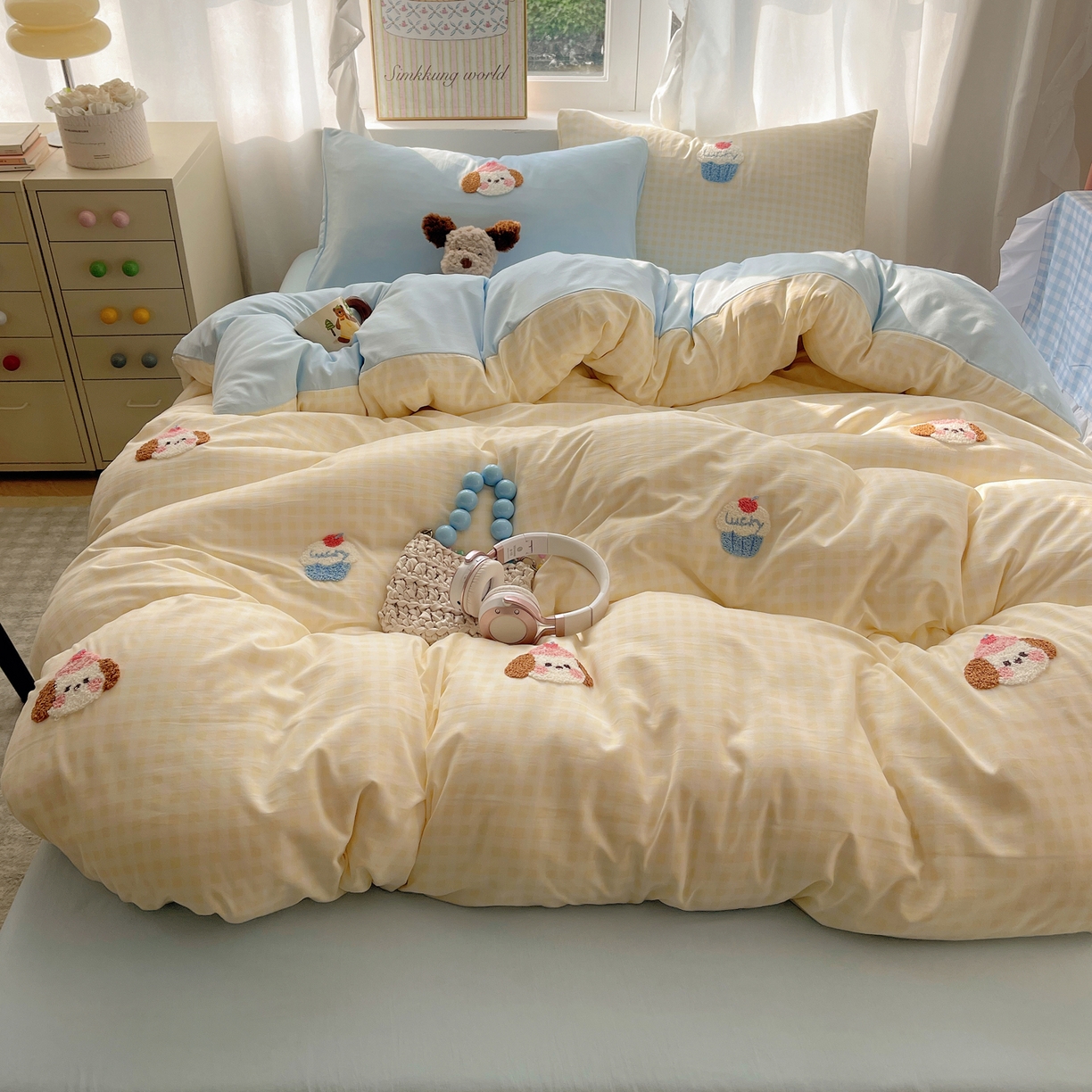 91家纺网 家纺一手货源 找家纺 韩都家居 2026春夏新款亲肤舒适毛巾绣四件套（包含买家秀原图） 小奶狗