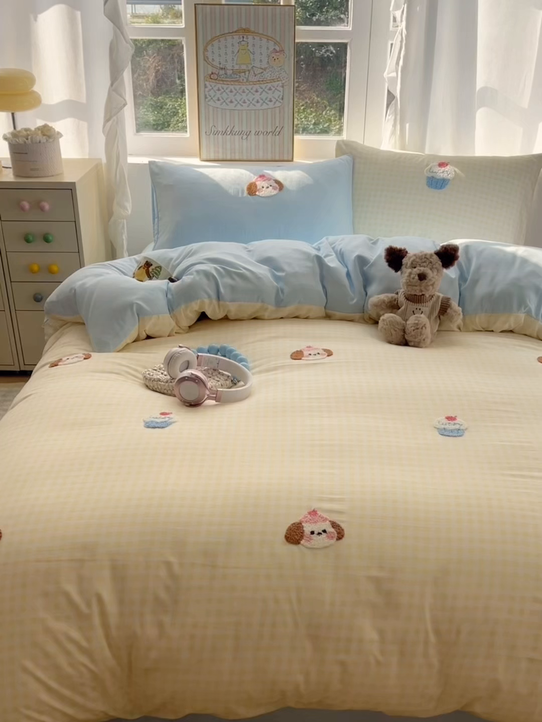 91家纺网 家纺一手货源 找家纺 韩都家居 2026春夏新款亲肤舒适毛巾绣四件套（包含买家秀原图） 小奶狗