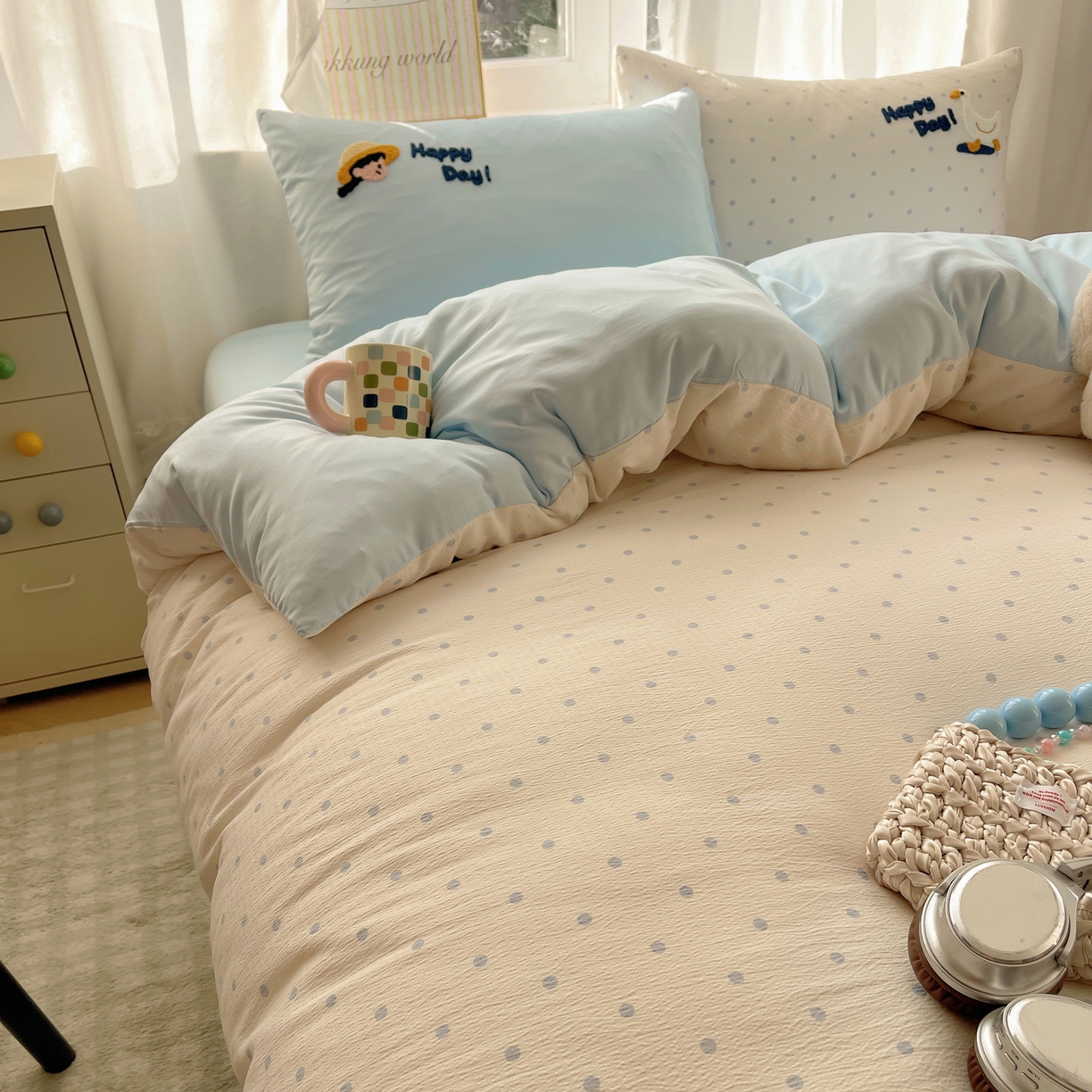 91家纺网 家纺一手货源 找家纺 韩都家居 2026春夏新款亲肤舒适毛巾绣四件套（包含买家秀原图） 小女孩