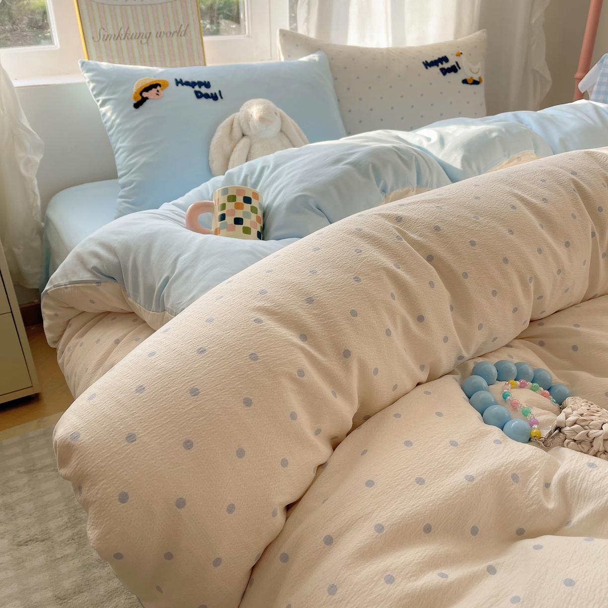 91家纺网 家纺一手货源 找家纺 韩都家居 2026春夏新款亲肤舒适毛巾绣四件套（包含买家秀原图） 小女孩