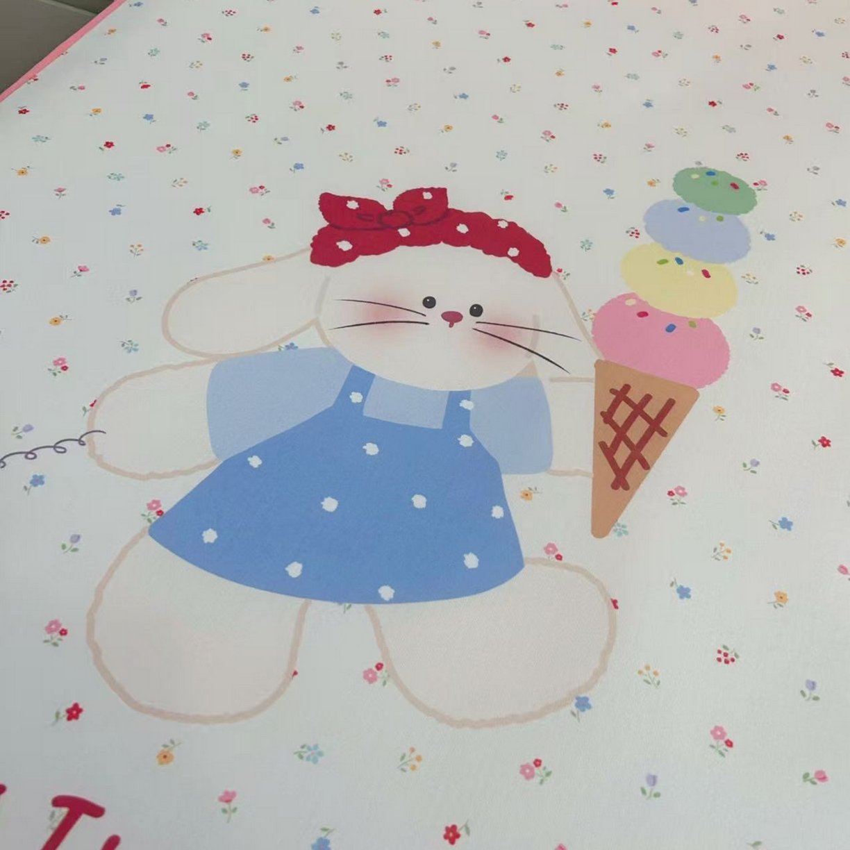 91家纺网 家纺一手货源 找家纺 美乐迪家纺 2026新款儿童水光冰丝凉席席子凉席 冰淇淋小兔