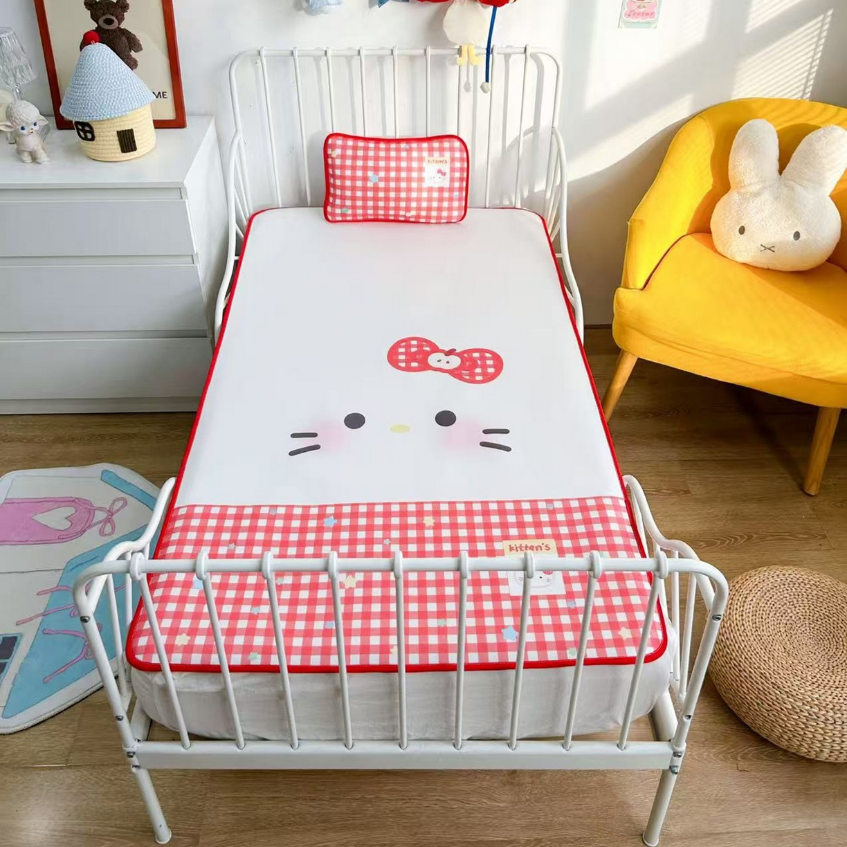 91家纺网 家纺一手货源 找家纺 美乐迪家纺 2026新款儿童水光冰丝凉席席子凉席 大脸猫