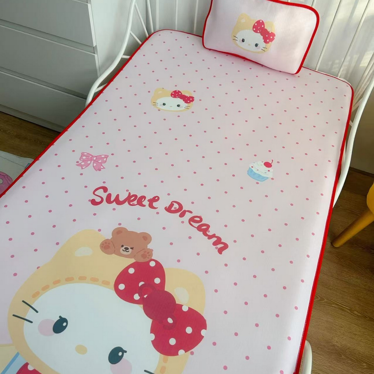 91家纺网 家纺一手货源 找家纺 美乐迪家纺 2026新款儿童水光冰丝凉席席子凉席 头套小猫