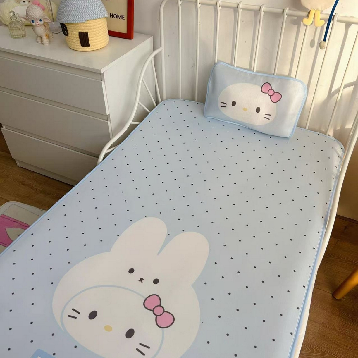 91家纺网 家纺一手货源 找家纺 美乐迪家纺 2026新款儿童水光冰丝凉席席子凉席 兔头小猫