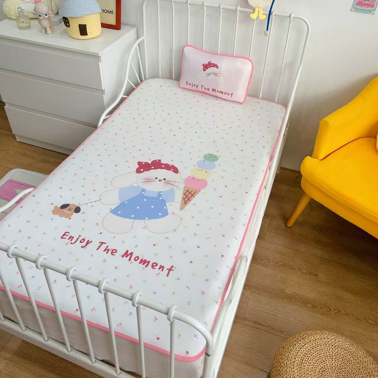 91家纺网 家纺一手货源 找家纺 美乐迪家纺 2026新款儿童水光冰丝凉席席子凉席 冰淇淋小兔