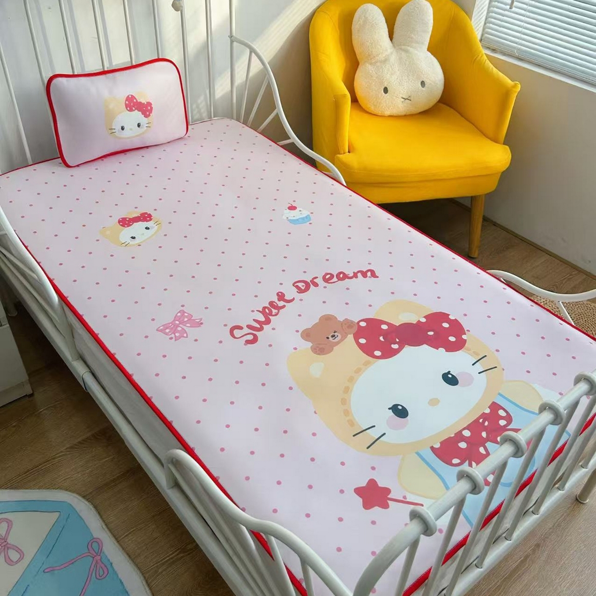 91家纺网 家纺一手货源 找家纺 美乐迪家纺 2026新款儿童水光冰丝凉席席子凉席 头套小猫