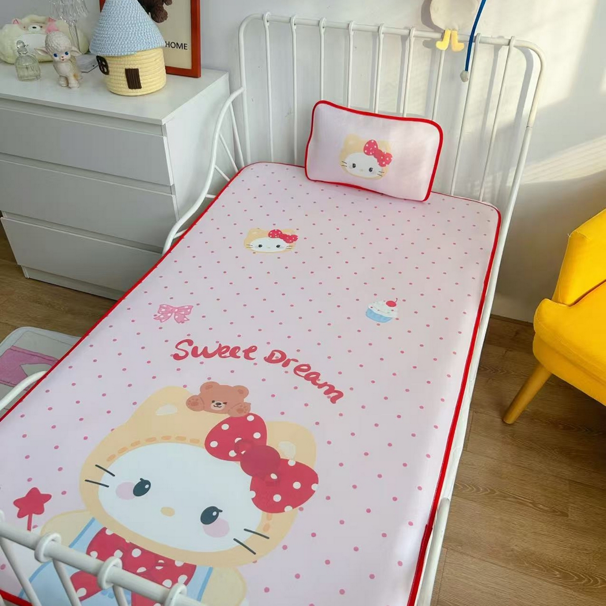 91家纺网 家纺一手货源 找家纺 美乐迪家纺 2026新款儿童水光冰丝凉席席子凉席 头套小猫