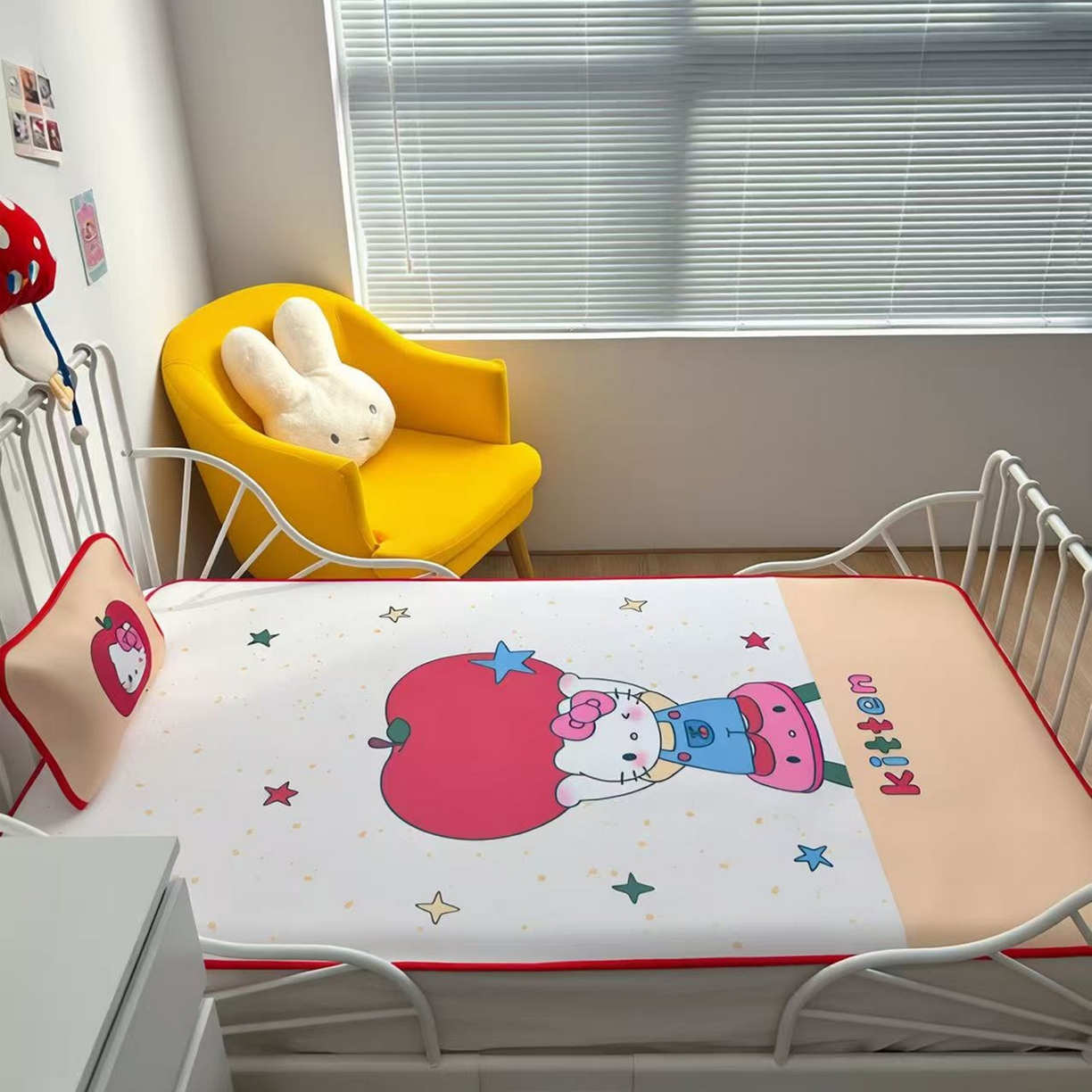 91家纺网 家纺一手货源 找家纺 美乐迪家纺 2026新款儿童水光冰丝凉席席子凉席 举苹果