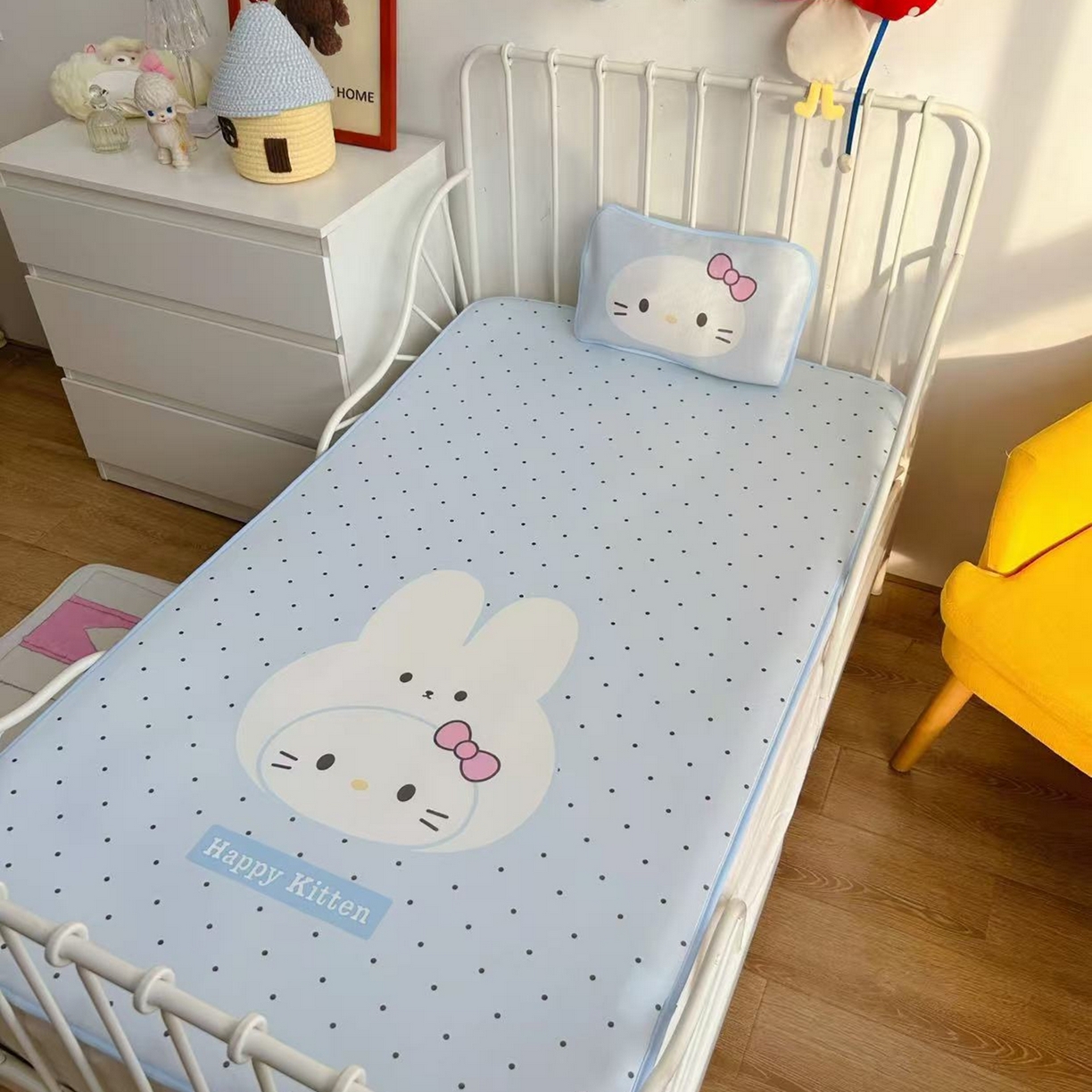 91家纺网 家纺一手货源 找家纺 美乐迪家纺 2026新款儿童水光冰丝凉席席子凉席 兔头小猫