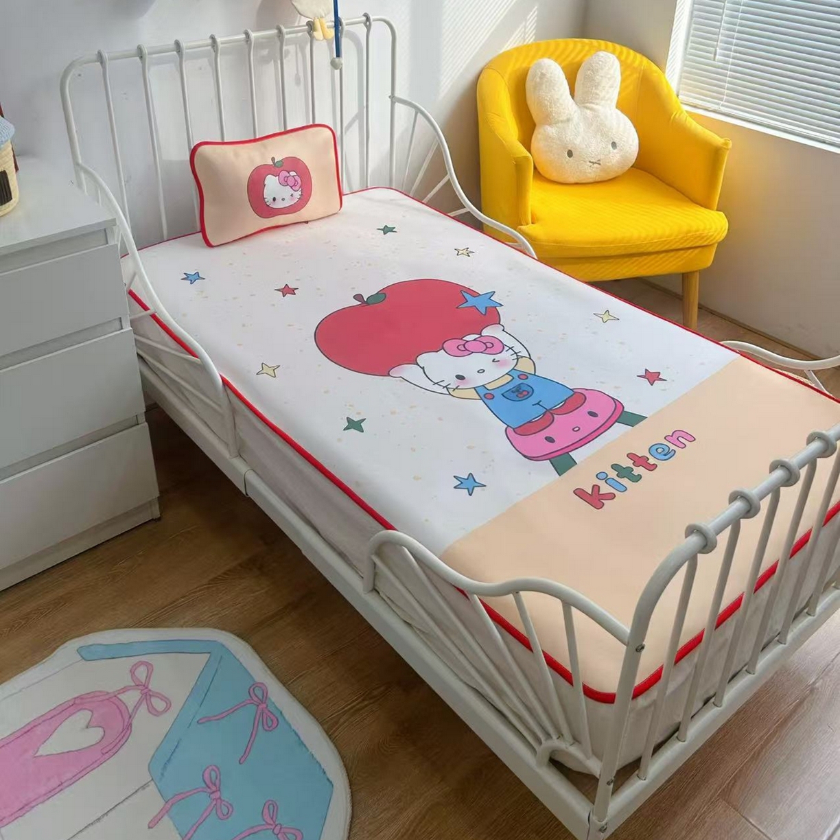 91家纺网 家纺一手货源 找家纺 美乐迪家纺 2026新款儿童水光冰丝凉席席子凉席 举苹果