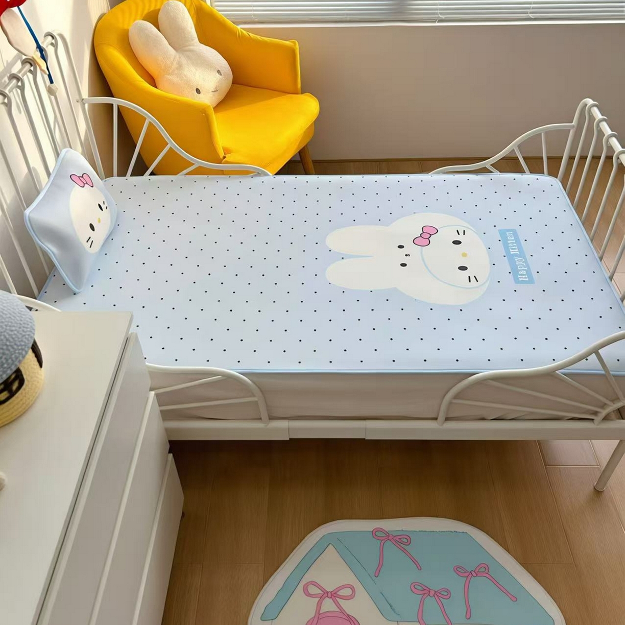 91家纺网 家纺一手货源 找家纺 美乐迪家纺 2026新款儿童水光冰丝凉席席子凉席 兔头小猫