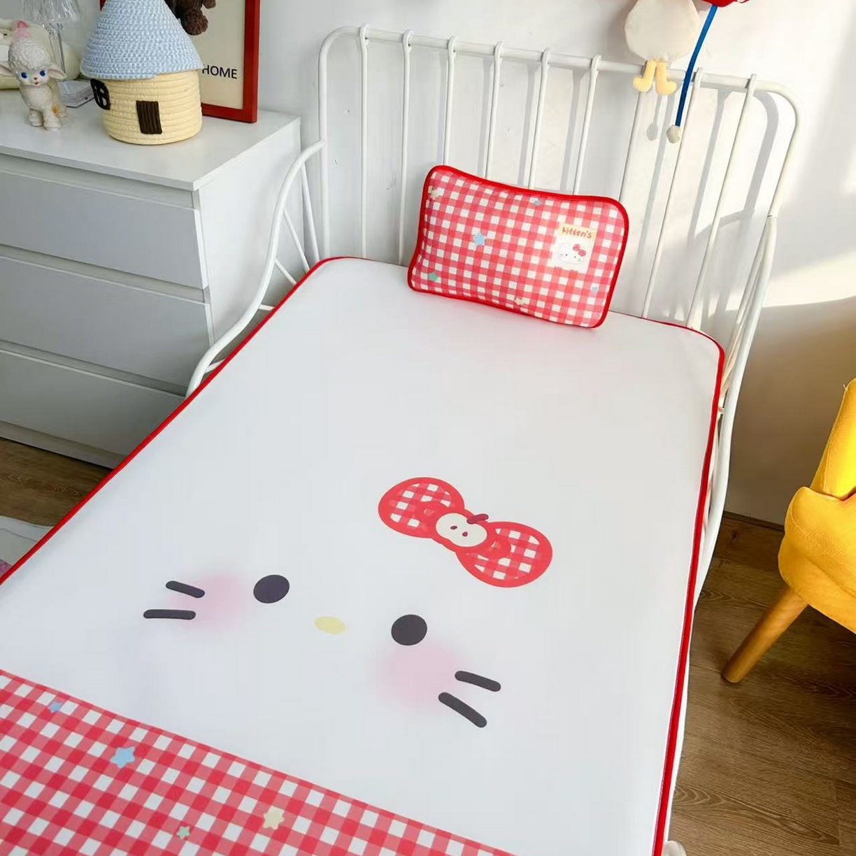 91家纺网 家纺一手货源 找家纺 美乐迪家纺 2026新款儿童水光冰丝凉席席子凉席 大脸猫