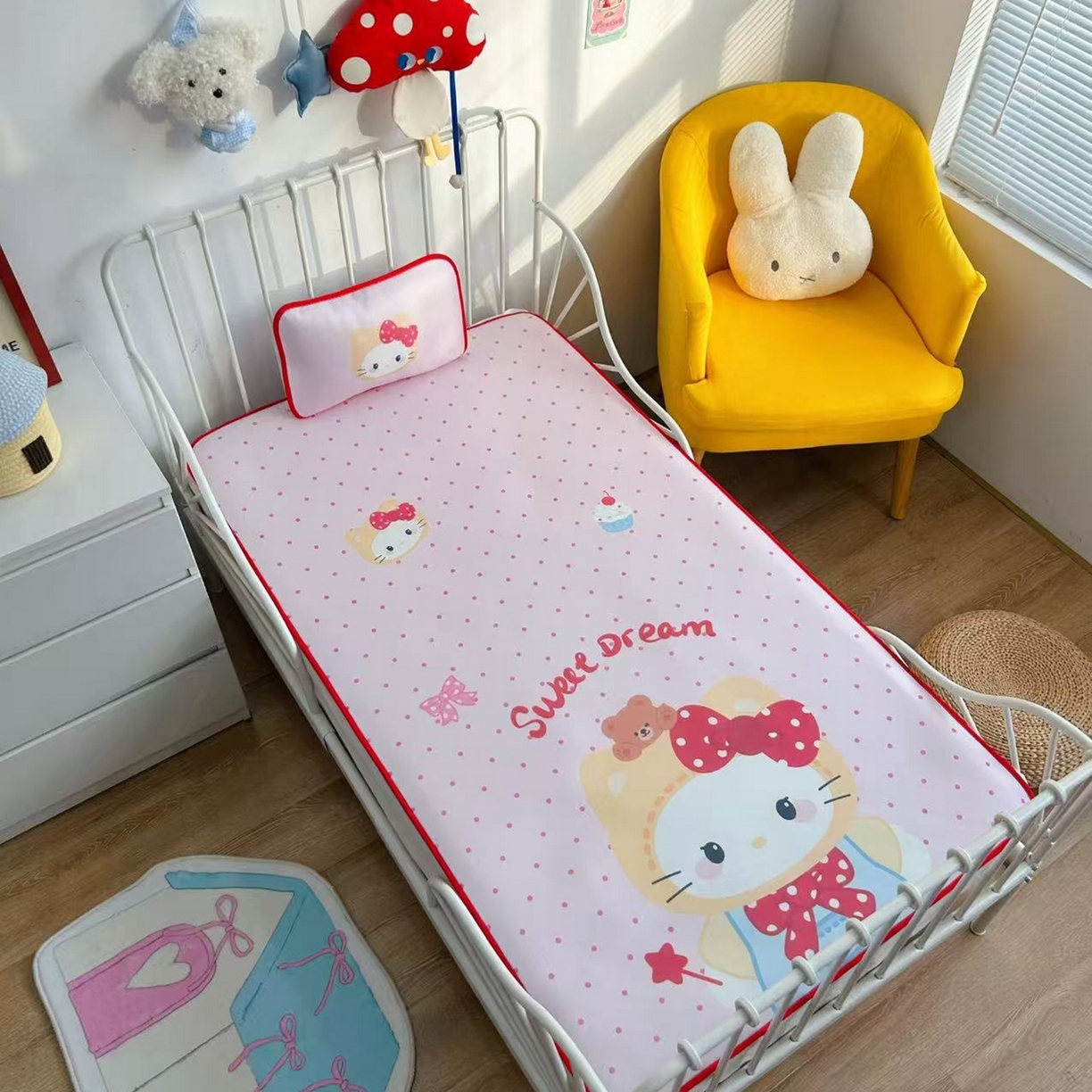 91家纺网 家纺一手货源 找家纺 美乐迪家纺 2026新款儿童水光冰丝凉席席子凉席 头套小猫