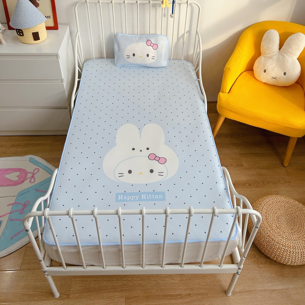 91家纺网 家纺一手货源 找家纺 美乐迪家纺 2026新款儿童水光冰丝凉席席子凉席 兔头小猫