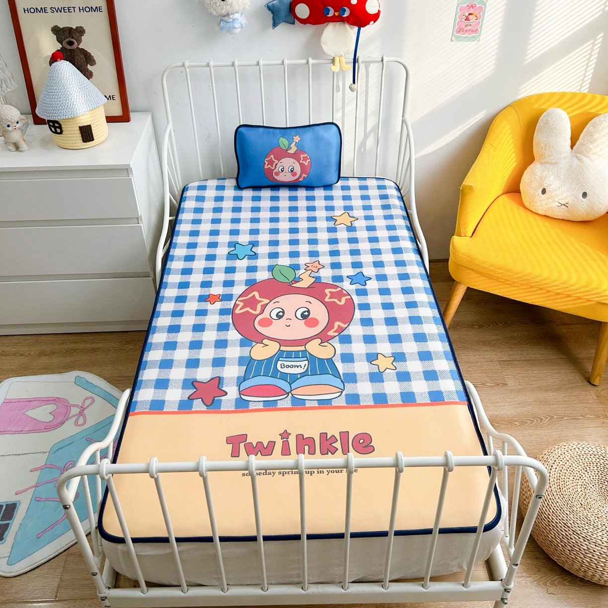 91家纺网 家纺一手货源 找家纺 美乐迪家纺 2026新款儿童水光冰丝凉席席子凉席 星星男孩