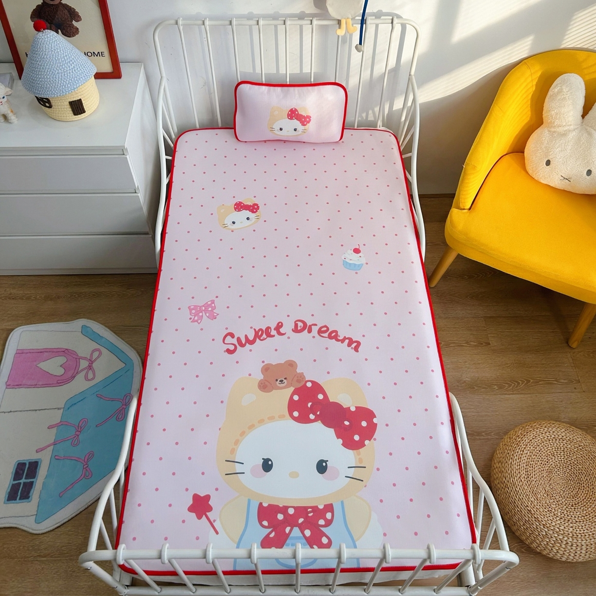 91家纺网 家纺一手货源 找家纺 美乐迪家纺 2026新款儿童水光冰丝凉席席子凉席 头套小猫