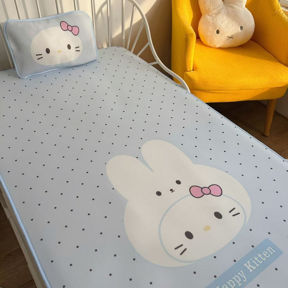 91家纺网 家纺一手货源 找家纺 美乐迪家纺 2026新款儿童水光冰丝凉席席子凉席 兔头小猫