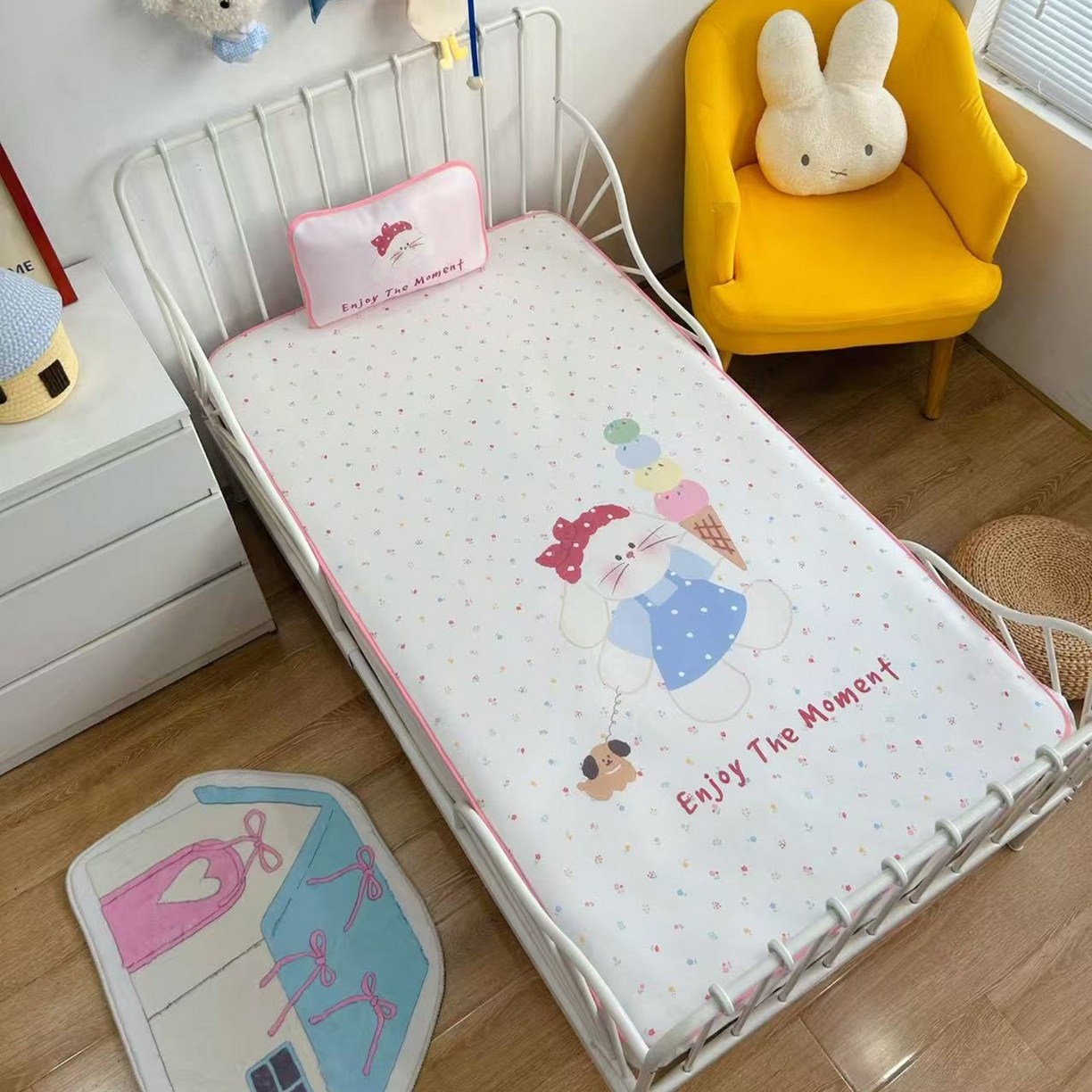 91家纺网 家纺一手货源 找家纺 美乐迪家纺 2026新款儿童水光冰丝凉席席子凉席 冰淇淋小兔