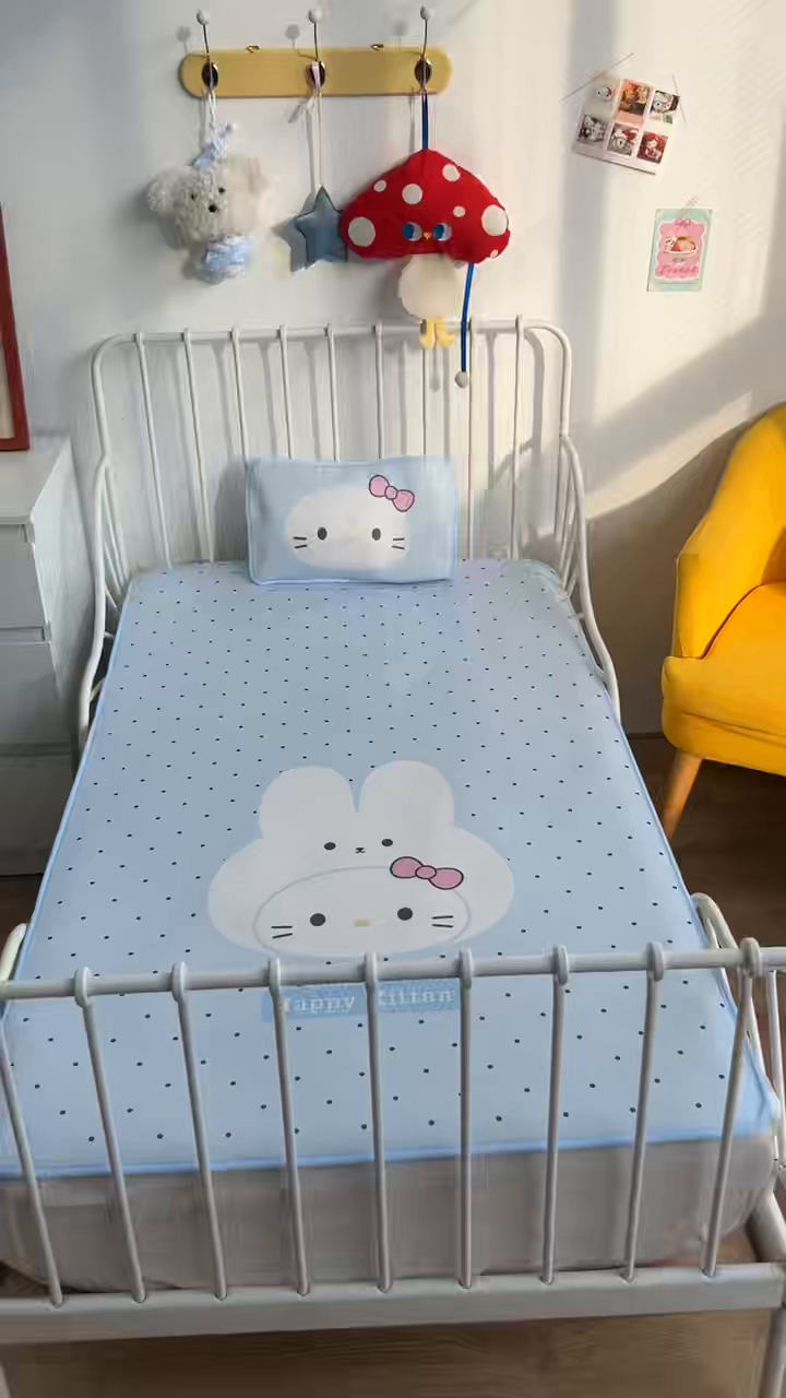 91家纺网 家纺一手货源 找家纺 美乐迪家纺 2026新款儿童水光冰丝凉席席子凉席 兔头小猫