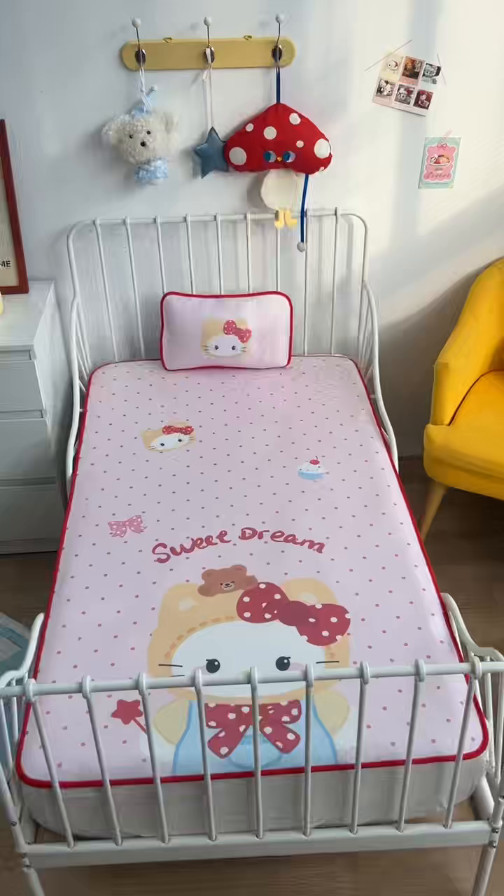 91家纺网 家纺一手货源 找家纺 美乐迪家纺 2026新款儿童水光冰丝凉席席子凉席 头套小猫