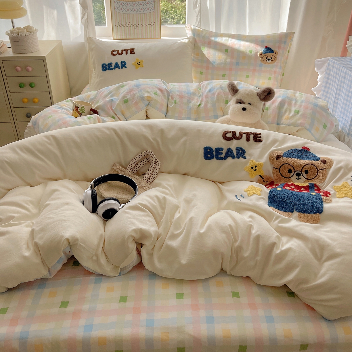 91家纺网 家纺一手货源 找家纺 韩都家居 2026春夏新款亲肤舒适毛巾绣四件套（包含买家秀原图） 小熊星星