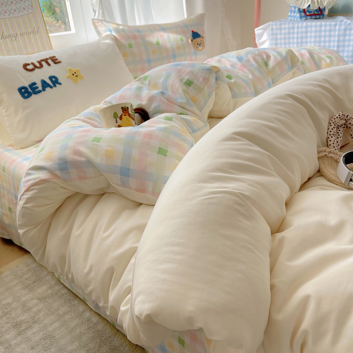 91家纺网 家纺一手货源 找家纺 韩都家居 2026春夏新款亲肤舒适毛巾绣四件套（包含买家秀原图） 小熊星星